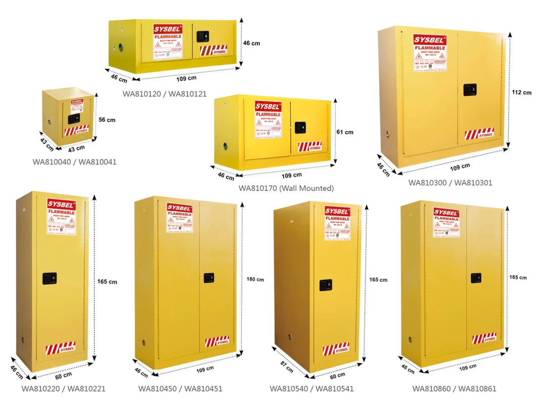Factory-Manufactured FM CE Approved 2 Door 45 Gal Yellow Flammable Liquid Hazardous Chemical Laboratory Safety Storage Cabinet